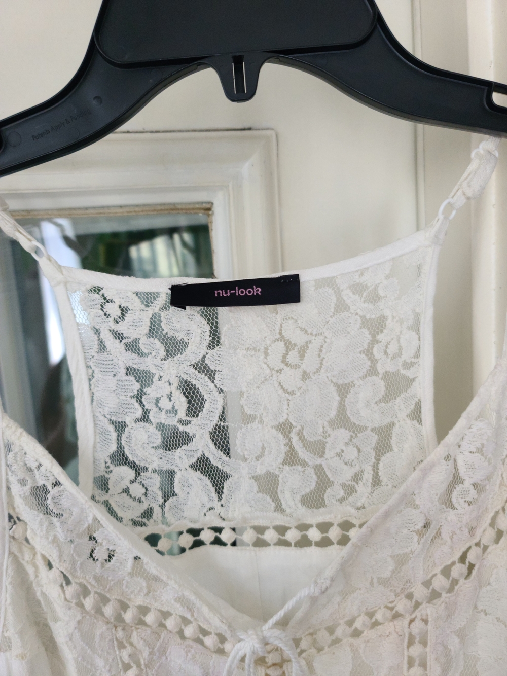 White Lace-Panel Mini Dress with Tassel Tie - Picture 2 of 6